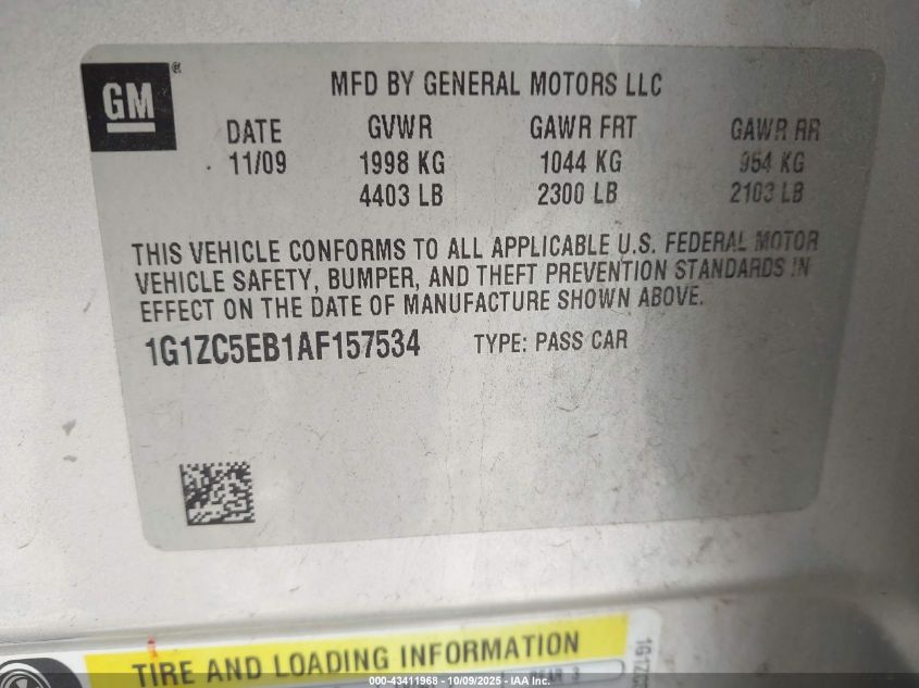 2010 Chevrolet Malibu Lt VIN: 1G1ZC5EB1AF157534 Lot: 43411968