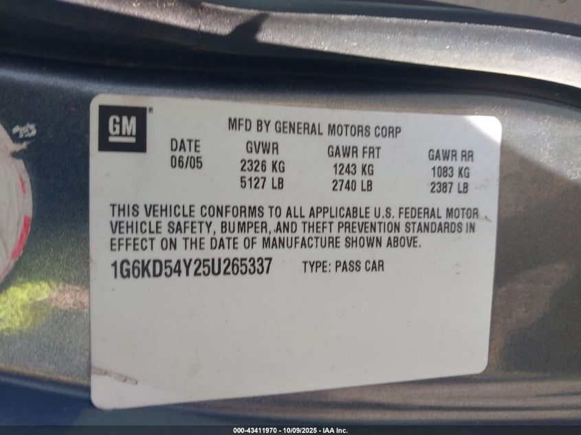 2005 Cadillac Deville Livery VIN: 1G6KD54Y25U265337 Lot: 43411970