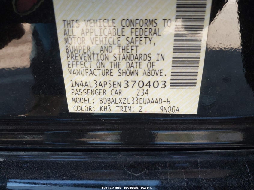 2014 NISSAN ALTIMA 2.5 SL 1N4AL3AP5EN370403