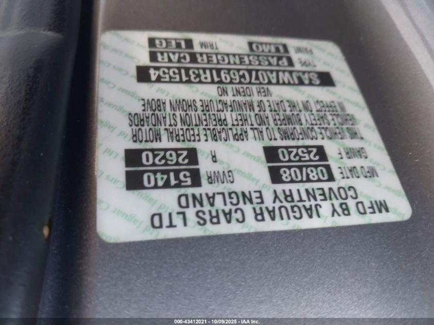 2009 Jaguar Xf Supercharged VIN: SAJWA07C691R31554 Lot: 43412021