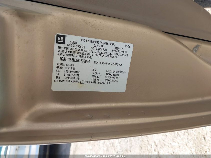 2006 Chevrolet Express Ls VIN: 1GAHG35UX61232094 Lot: 43412089