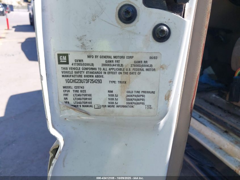 2003 Chevrolet Silverado 2500Hd Ls VIN: 1GCHC23U73F254293 Lot: 43412105