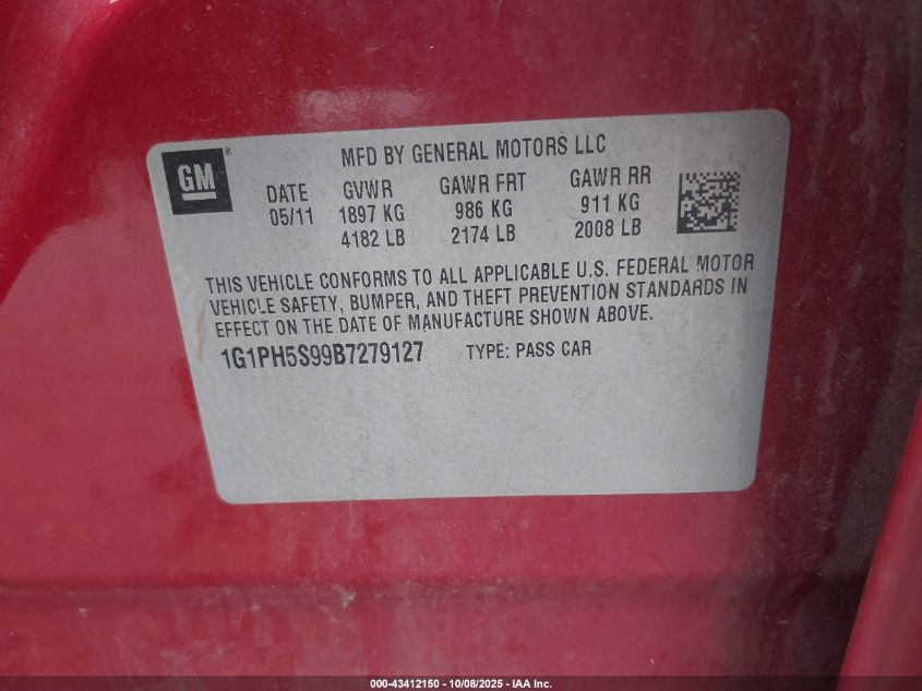 2011 Chevrolet Cruze Ltz VIN: 1G1PH5S99B7279127 Lot: 43412150