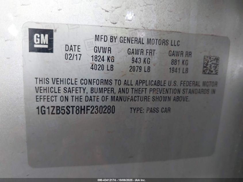 2017 Chevrolet Malibu Ls VIN: 1G1ZB5ST8HF230280 Lot: 43412174