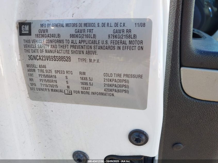 2009 Chevrolet Hhr Lt VIN: 3GNCA23V69S588528 Lot: 43412190