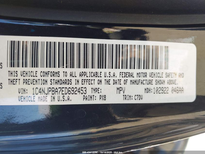 2014 Jeep Patriot Altitude VIN: 1C4NJPBA7ED692453 Lot: 43412290