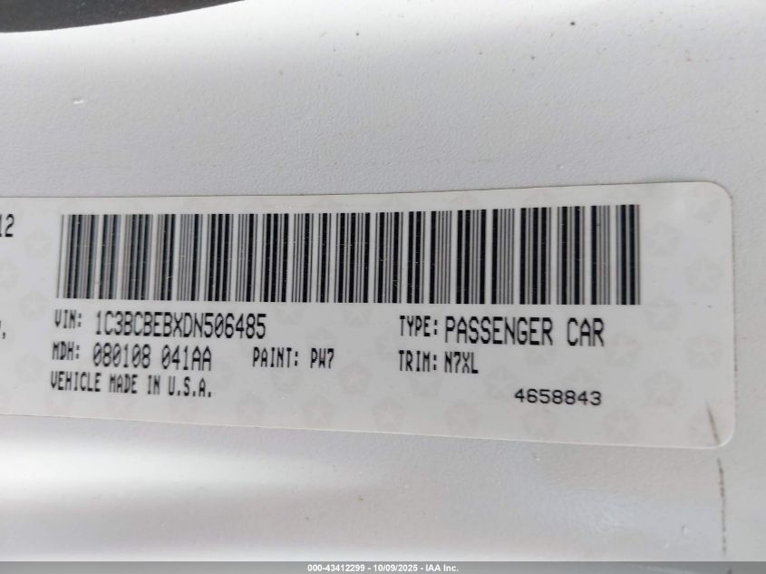 2013 Chrysler 200 Touring VIN: 1C3BCBEBXDN506485 Lot: 43412299