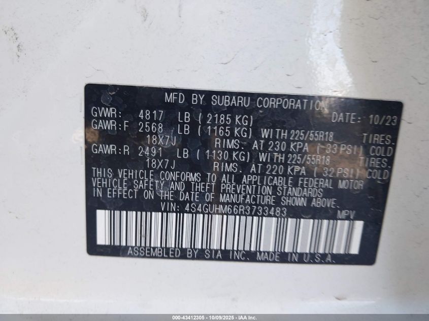 2024 Subaru Crosstrek Limited VIN: 4S4GUHM66R3733483 Lot: 43412305