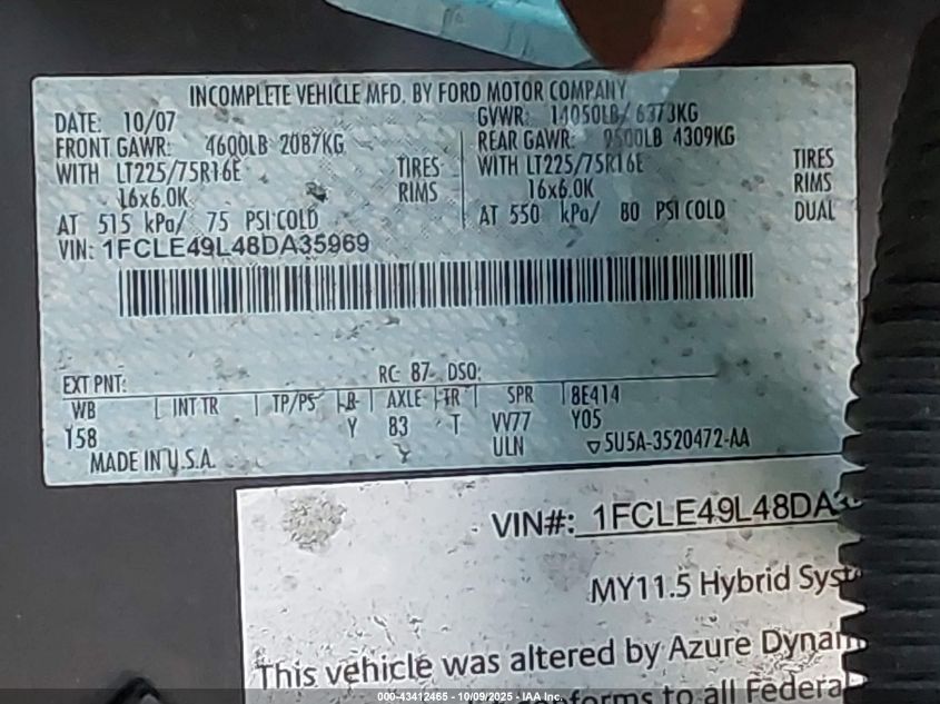 2008 Ford E-450 Stripped VIN: 1FCLE49L48DA35969 Lot: 43412465