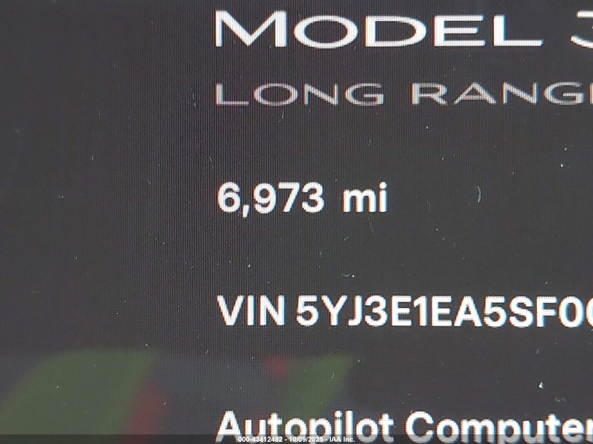 2025 Tesla Model 3 Long Range Rear-Wheel Drive VIN: 5YJ3E1EA5SF004300 Lot: 43412482