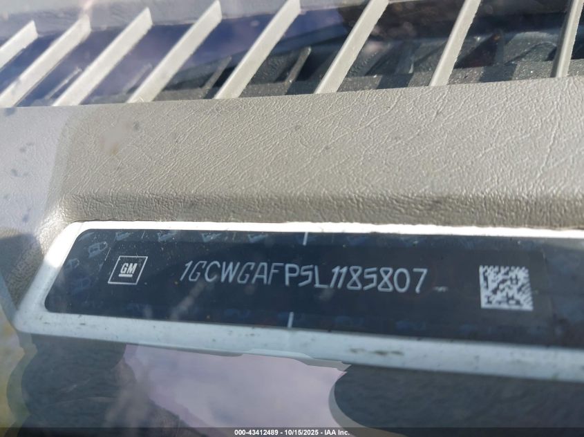 2020 Chevrolet Express Cargo Rwd 2500 Regular Wheelbase Wt VIN: 1GCWGAFP5L1185807 Lot: 43412489