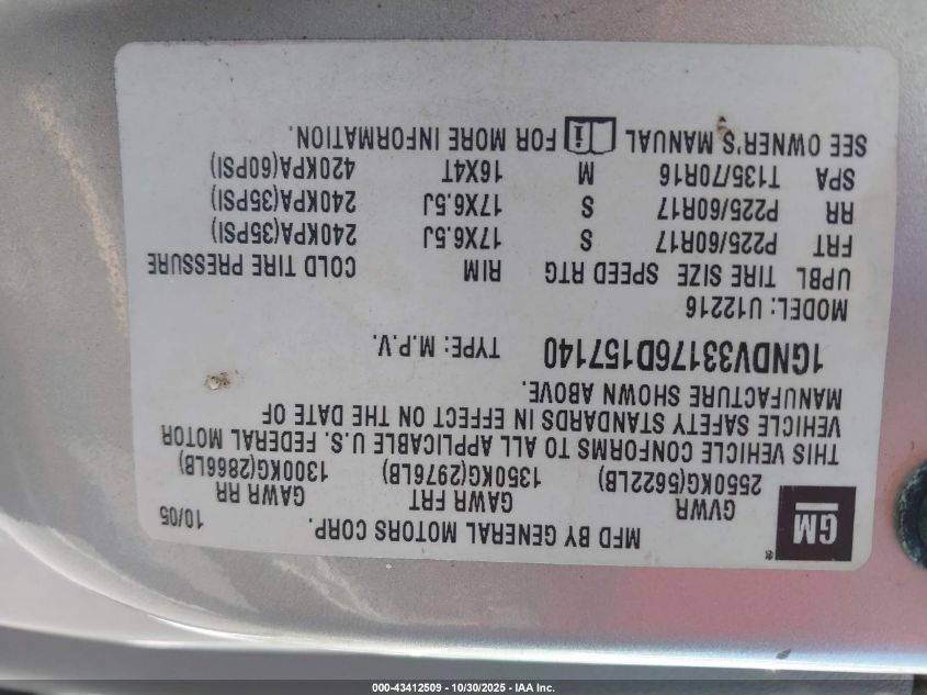 2006 Chevrolet Uplander Lt VIN: 1GNDV33176D157140 Lot: 43412509