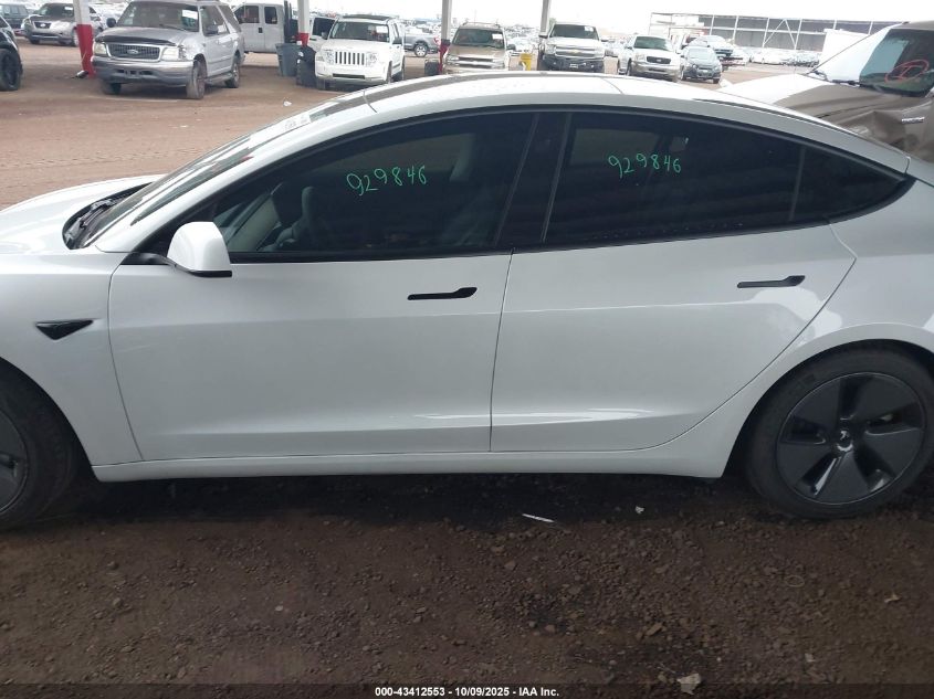 2021 Tesla Model 3 Standard Range Plus Rear-Wheel Drive VIN: 5YJ3E1EA2MF929846 Lot: 43412553