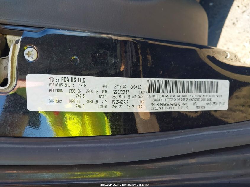 2018 Dodge Grand Caravan Se Plus VIN: 2C4RDGBG2JR202649 Lot: 43412576