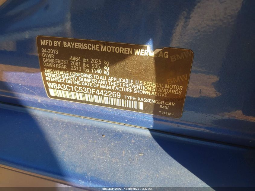 2013 BMW 328I VIN: WBA3C1C53DF442269 Lot: 43412622