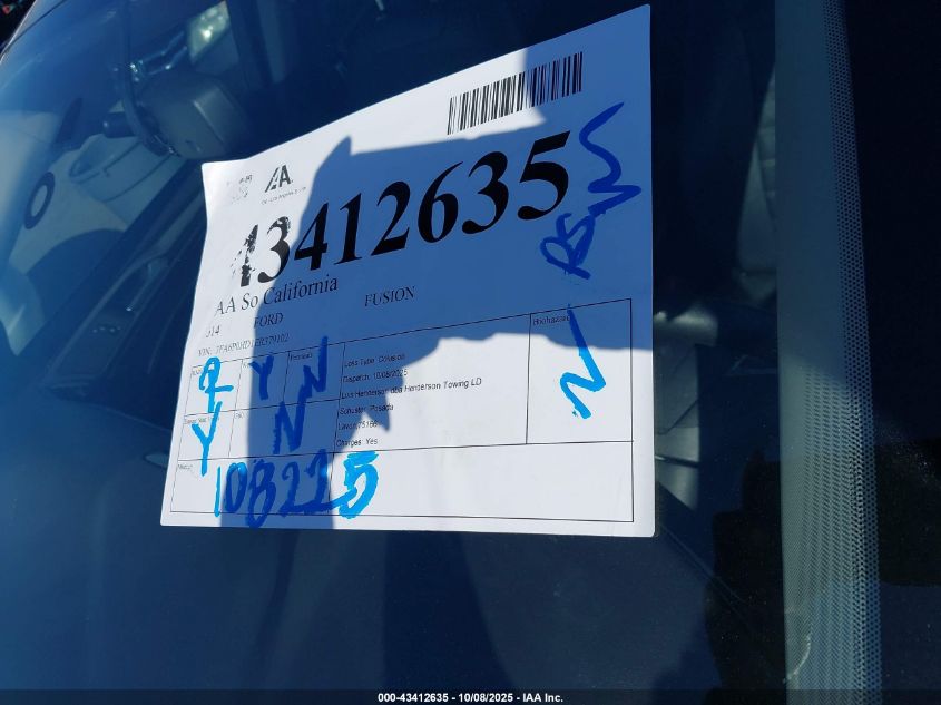 2014 Ford Fusion Se VIN: 3FA6P0HD1ER379102 Lot: 43412635