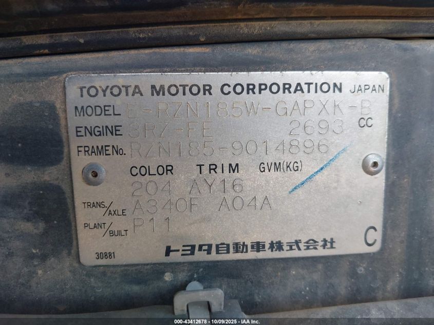 1998 Toyota Hilux VIN: RZN1859014896 Lot: 43412678