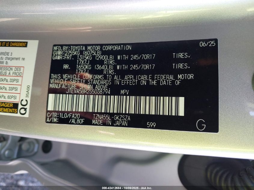 2025 Toyota 4Runner Sr5 VIN: JTEVA5BR2S5038794 Lot: 43412684