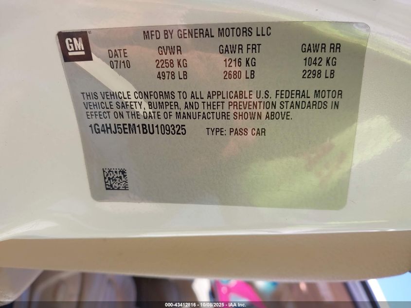 2011 Buick Lucerne Cxl Premium VIN: 1G4HJ5EM1BU109325 Lot: 43412816