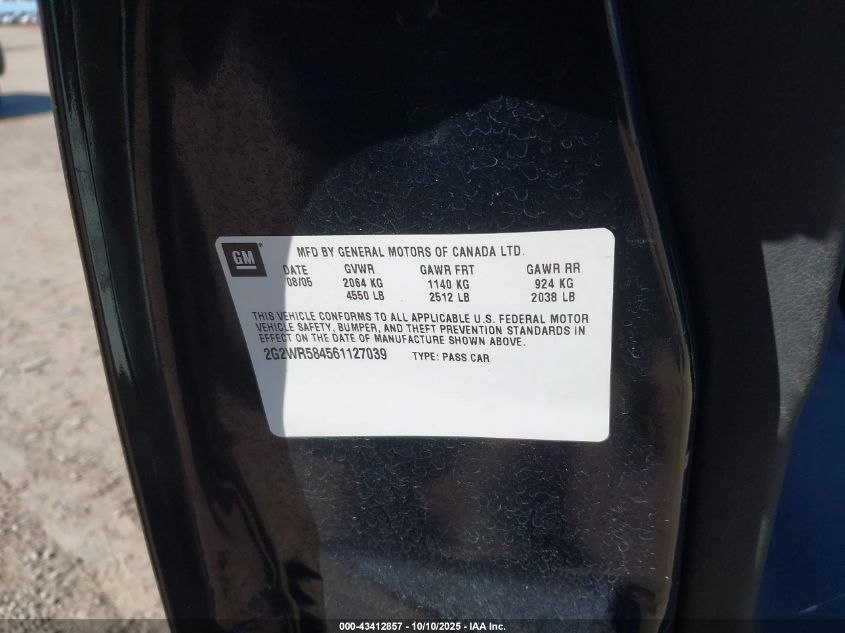 2006 Pontiac Grand Prix Gt VIN: 2G2WR584561127039 Lot: 43412857