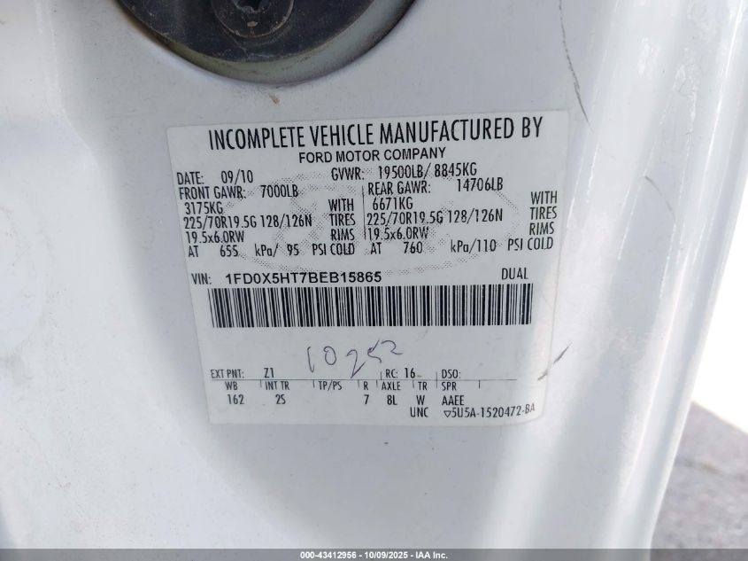 2011 Ford F-550 Chassis Xl VIN: 1FD0X5HT7BEB15865 Lot: 43412956