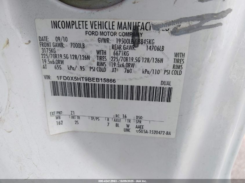 2011 Ford F-550 Chassis Xl VIN: 1FD0X5HT9BEB15866 Lot: 43412963