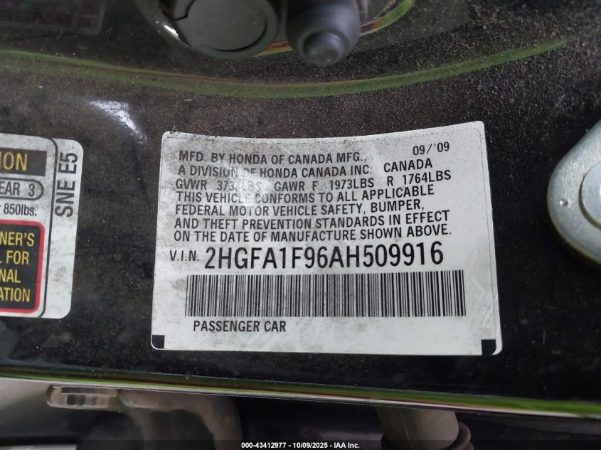 2010 Honda Civic Ex-L VIN: 2HGFA1F96AH509916 Lot: 43412977