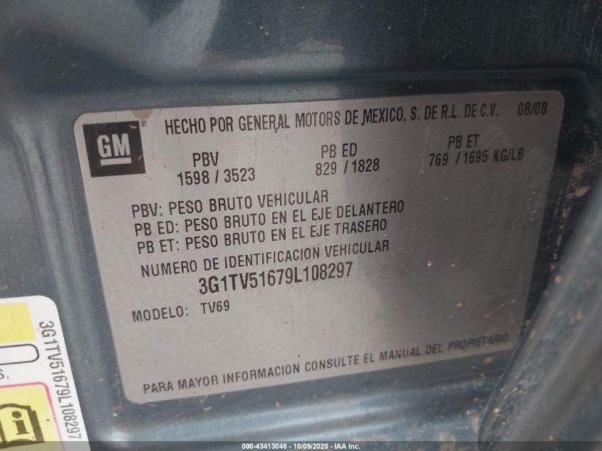 2009 Chevrolet Aveo VIN: 3G1PV51679L108297 Lot: 43413046