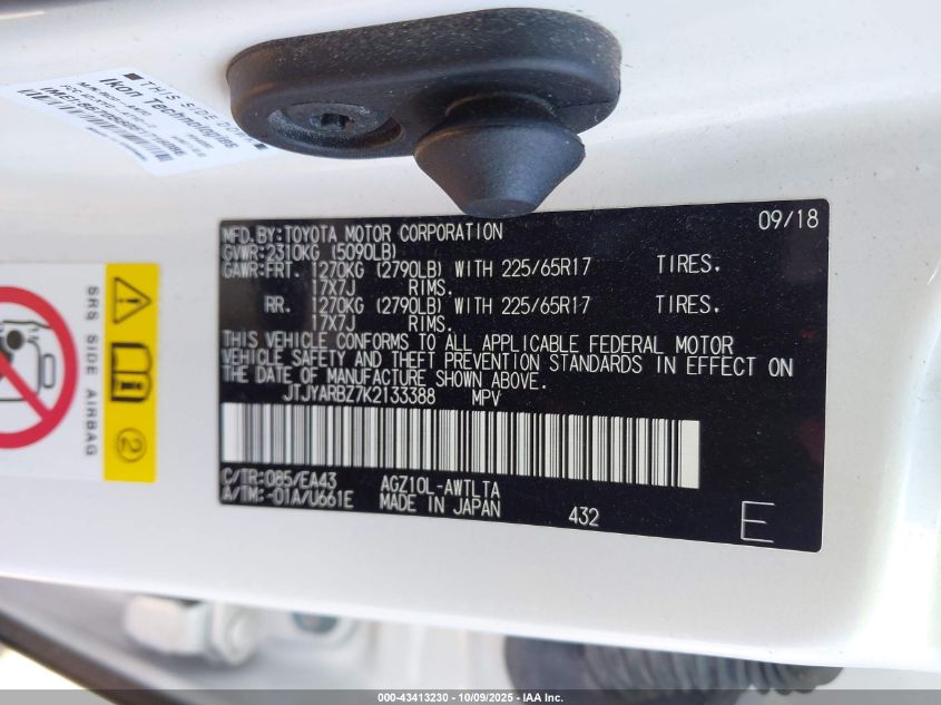 2019 Lexus Nx 300 VIN: JTJYARBZ7K2133388 Lot: 43413230