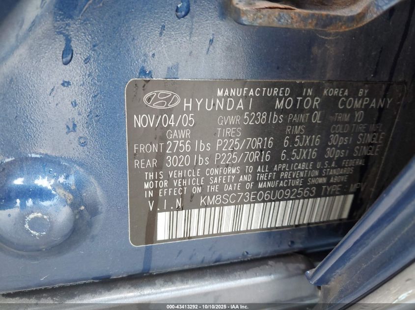 2006 Hyundai Santa Fe Gls/Limited VIN: KM8SC73E06U092563 Lot: 43413292