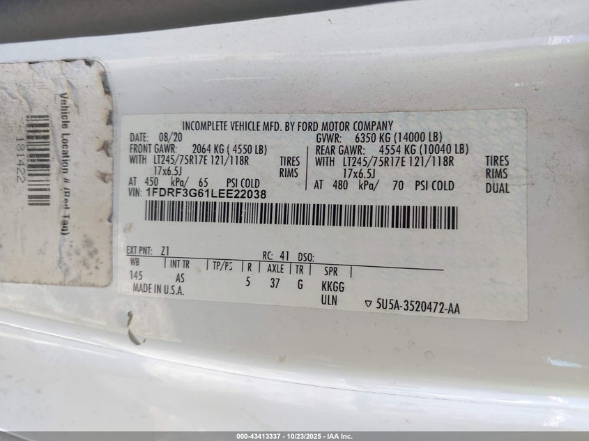 1FDRF3G61LEE22038 2020 FORD F350 photo no. 4