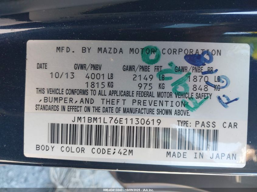 2014 Mazda Mazda3 I Touring VIN: JM1BM1L76E1130619 Lot: 43413343