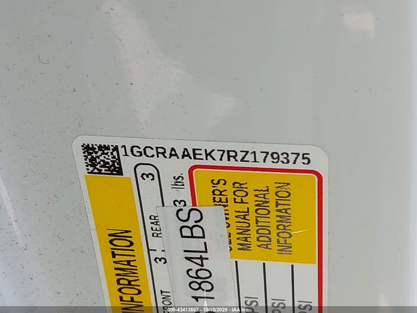 2024 Chevrolet Silverado 1500 2Wd Standard Bed Wt VIN: 1GCRAAEK7RZ179375 Lot: 43413587