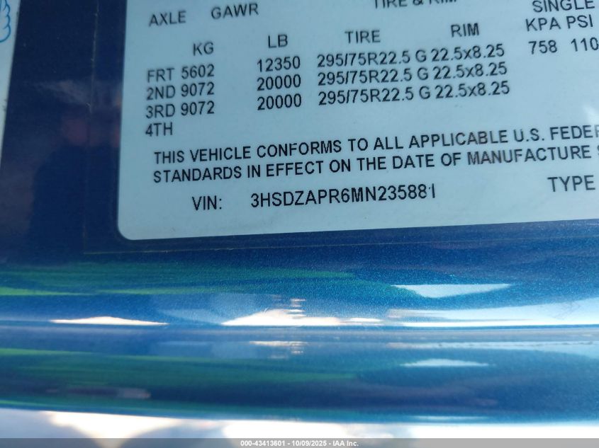 2021 International Lt VIN: 3HSDZAPR6MN235881 Lot: 43413601