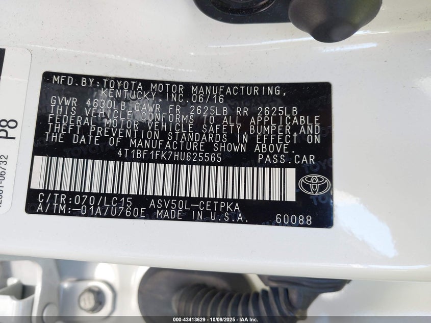 2017 Toyota Camry Xse VIN: 4T1BF1FK7HU625565 Lot: 43413629