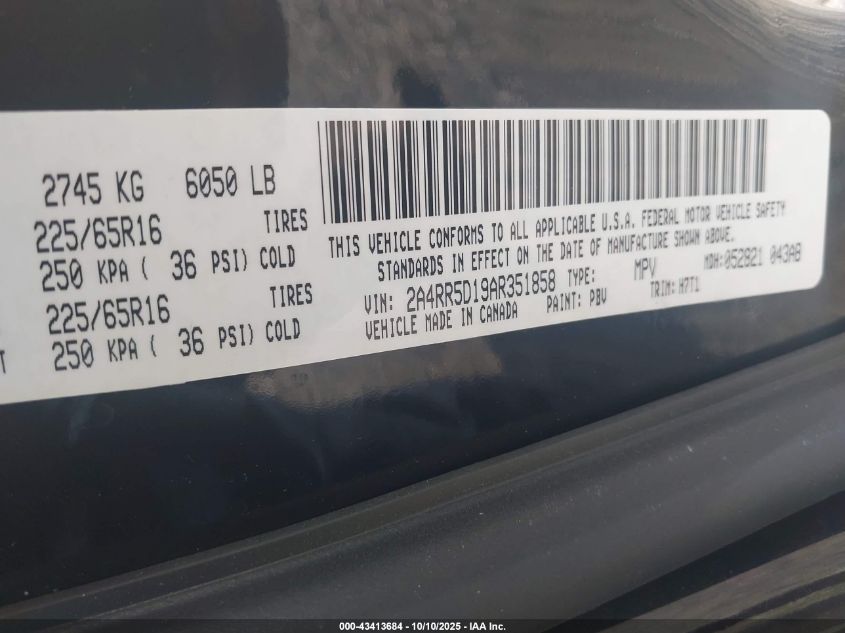 2010 Chrysler Town & Country Touring VIN: 2A4RR5D19AR351858 Lot: 43413684