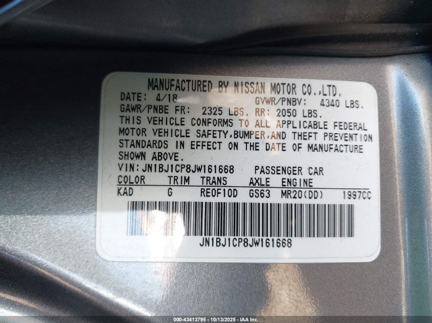 2018 Nissan Rogue Sport S/Sv/Sl VIN: JN1BJ1CP8JW161668 Lot: 43413795