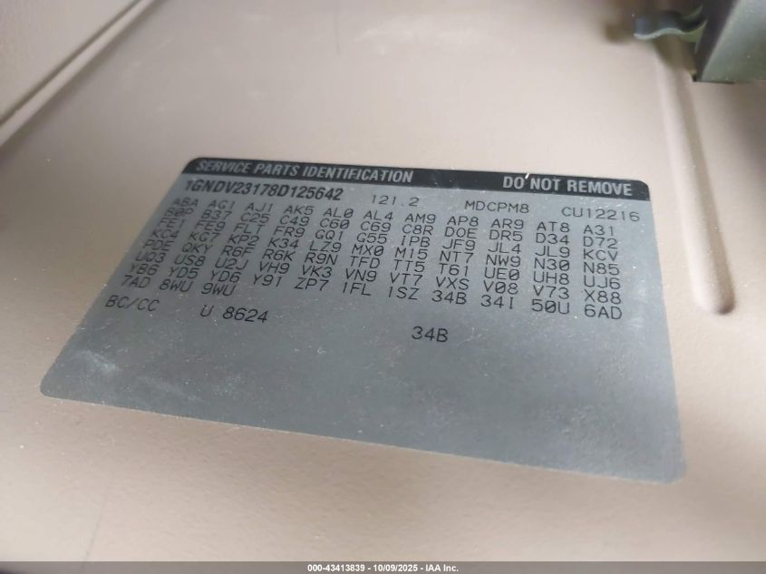 2008 Chevrolet Uplander Ls VIN: 1GNDV23178D125642 Lot: 43413839