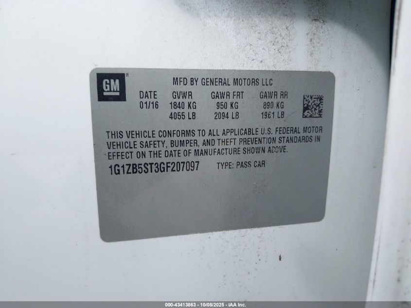 2016 Chevrolet Malibu Ls VIN: 1G1ZB5ST3GF207097 Lot: 43413863