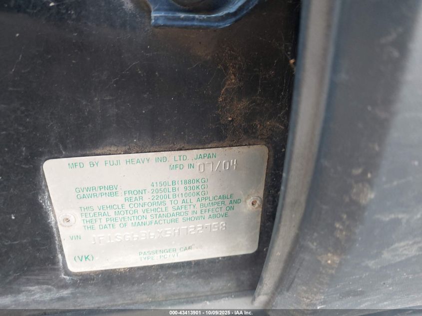 2005 Subaru Forester 2.5X VIN: JF1SG636X5H722758 Lot: 43413901