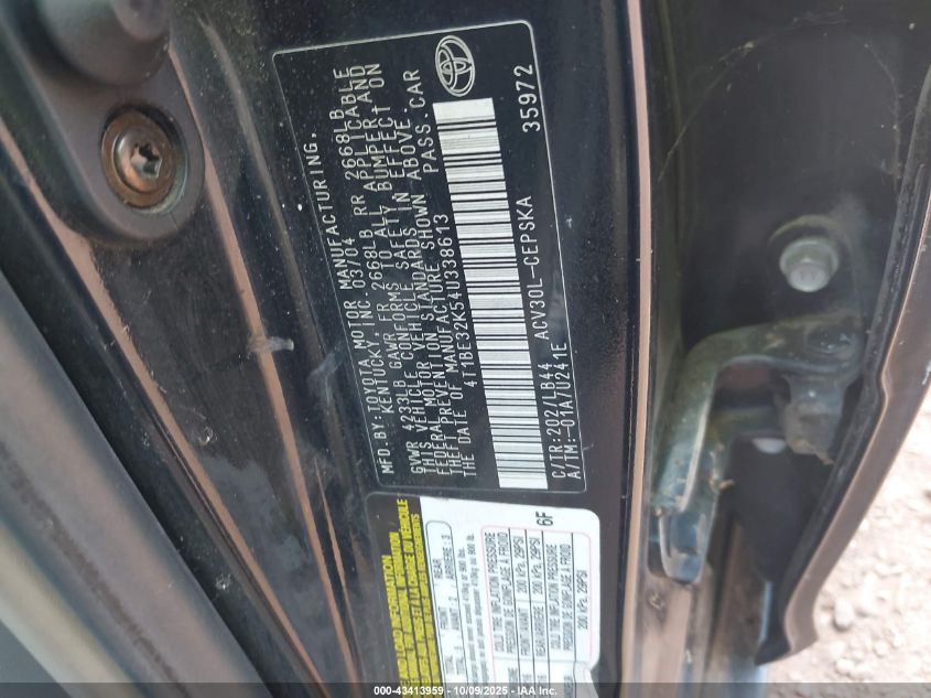 2004 Toyota Camry Se VIN: 4T1BE32K54U338613 Lot: 43413959