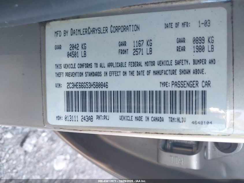 2003 Chrysler 300M VIN: 2C3HE66G53H580846 Lot: 43413971