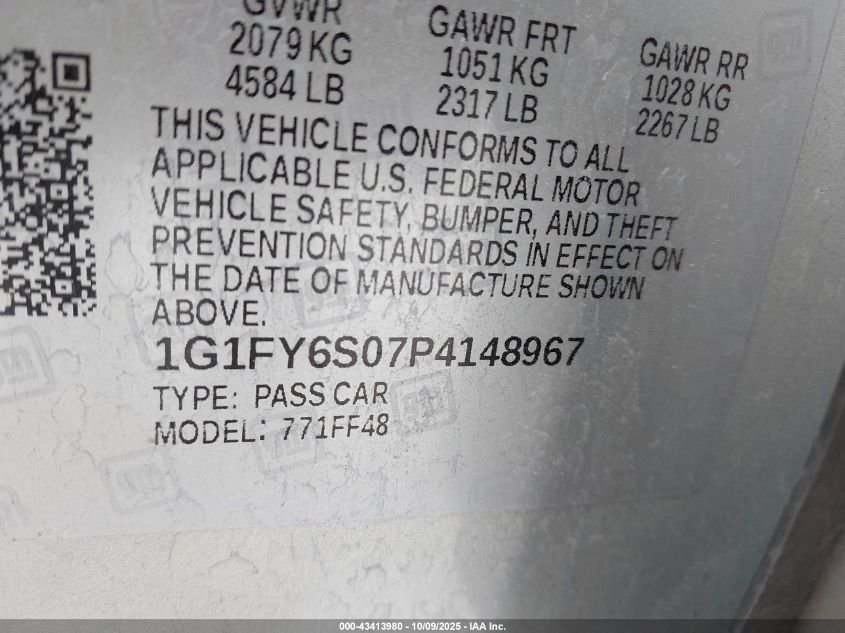 2023 Chevrolet Bolt Euv Fwd Lt VIN: 1G1FY6S07P4148967 Lot: 43413980