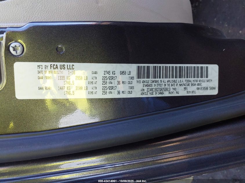 2016 Chrysler Town & Country Touring VIN: 2C4RC1BG7GR252813 Lot: 43414061