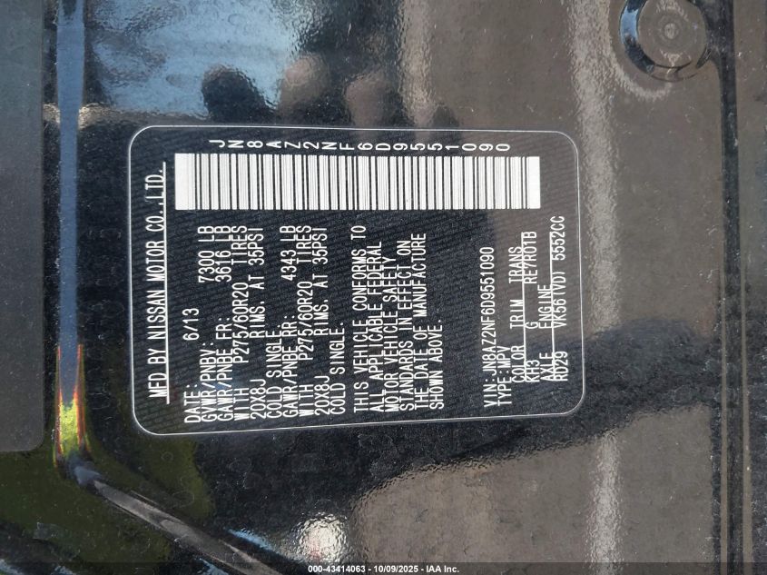 2013 Infiniti Qx56 VIN: JN8AZ2NF6D9551090 Lot: 43414063