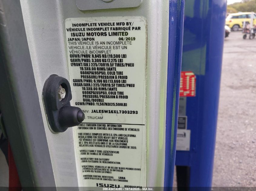 2020 Isuzu Nrr VIN: JALE5W16XL7303293 Lot: 43414390