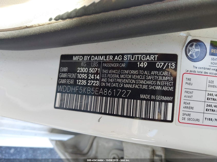 2014 MERCEDES-BENZ E 350 WDDHF5KB5EA861727