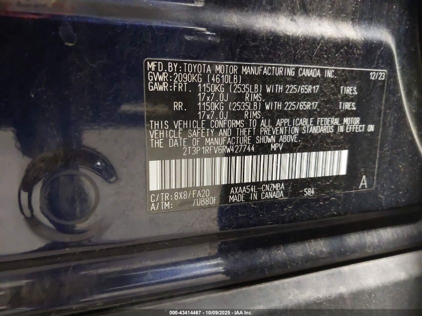 2024 Toyota Rav4 Xle VIN: 2T3P1RFV6RW427744 Lot: 43414467