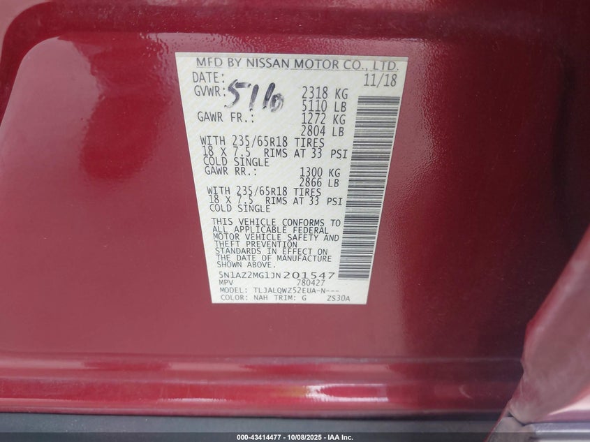 2018 NISSAN MURANO SV 5N1AZ2MG1JN201547