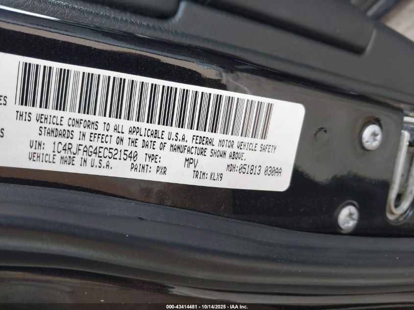 2014 Jeep Grand Cherokee Altitude VIN: 1C4RJFAG4EC521540 Lot: 43414481